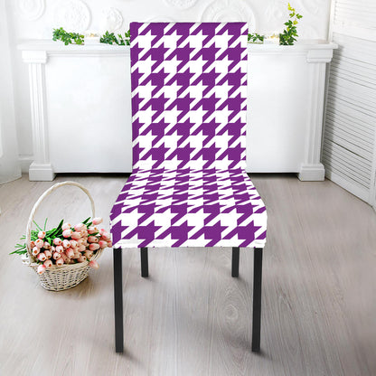 Purple And White Houndstooth Print Dining Chair Slipcover