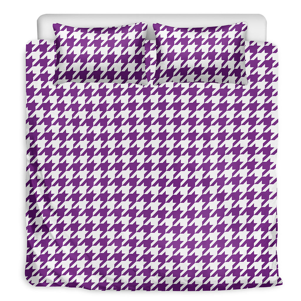 Purple And White Houndstooth Print Duvet Cover Bedding Set