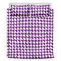 Purple And White Houndstooth Print Duvet Cover Bedding Set