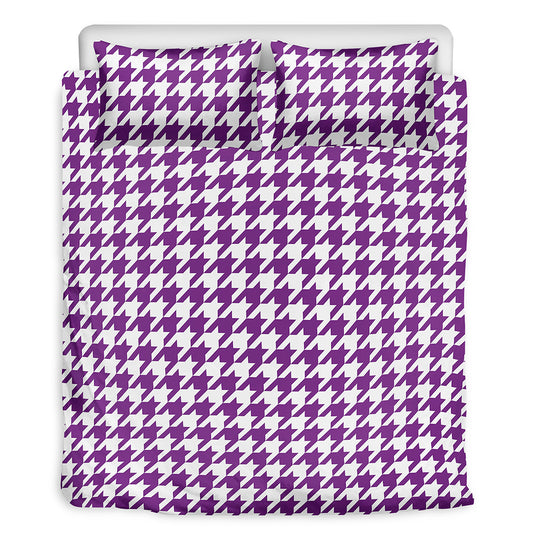 Purple And White Houndstooth Print Duvet Cover Bedding Set