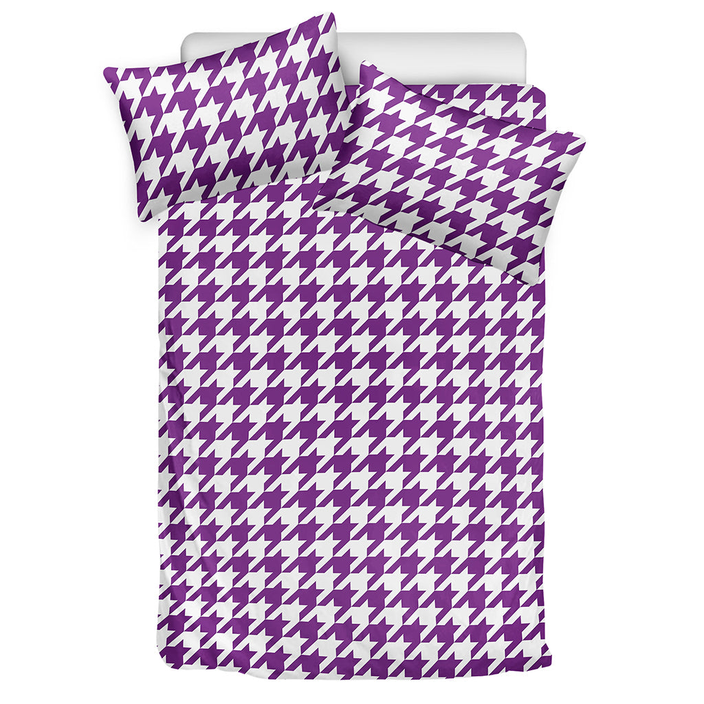 Purple And White Houndstooth Print Duvet Cover Bedding Set
