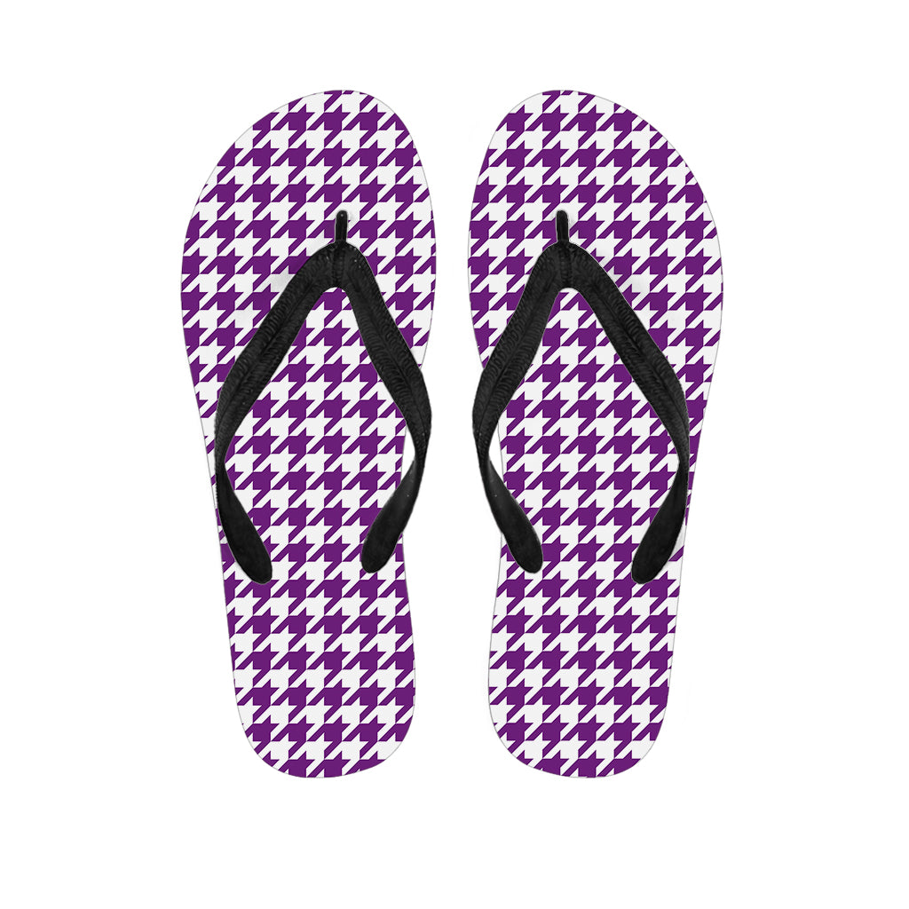 Purple And White Houndstooth Print Flip Flops