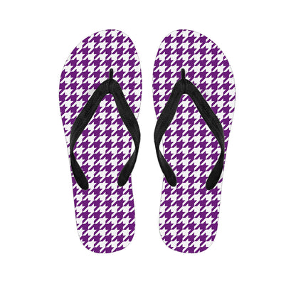 Purple And White Houndstooth Print Flip Flops