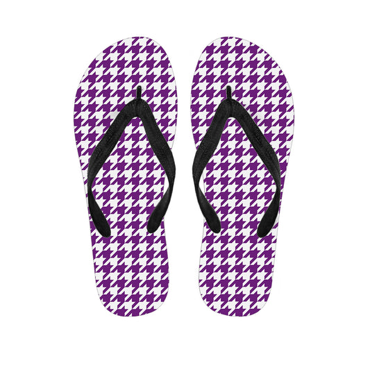 Purple And White Houndstooth Print Flip Flops