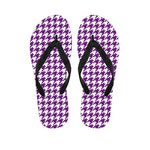 Purple And White Houndstooth Print Flip Flops