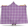 Purple And White Houndstooth Print Hooded Blanket