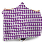 Purple And White Houndstooth Print Hooded Blanket