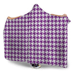 Purple And White Houndstooth Print Hooded Blanket
