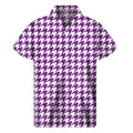 Purple And White Houndstooth Print Men's Short Sleeve Shirt