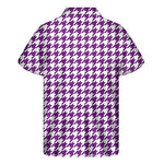 Purple And White Houndstooth Print Men's Short Sleeve Shirt