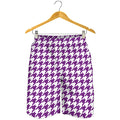 Purple And White Houndstooth Print Men's Shorts