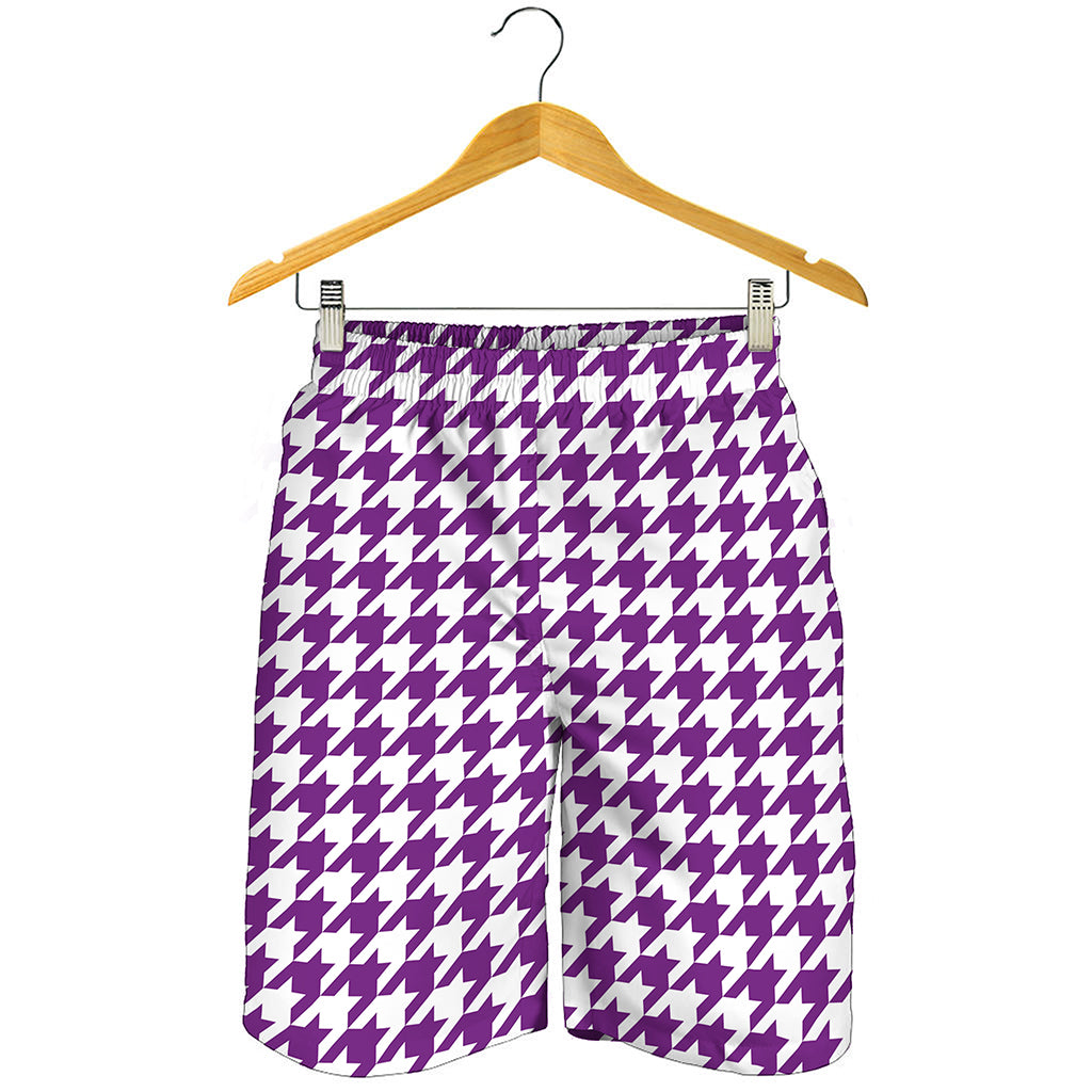 Purple And White Houndstooth Print Men's Shorts