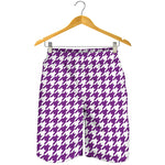 Purple And White Houndstooth Print Men's Shorts