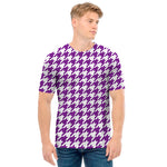 Purple And White Houndstooth Print Men's T-Shirt