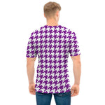Purple And White Houndstooth Print Men's T-Shirt