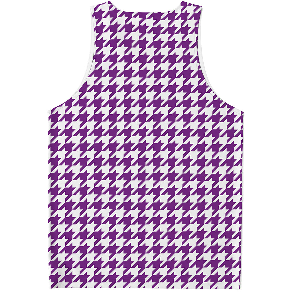 Purple And White Houndstooth Print Men's Tank Top