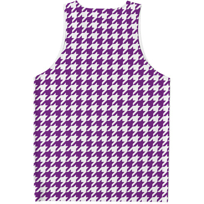 Purple And White Houndstooth Print Men's Tank Top