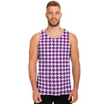 Purple And White Houndstooth Print Men's Tank Top