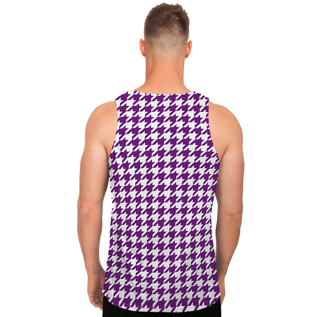 Purple And White Houndstooth Print Men's Tank Top