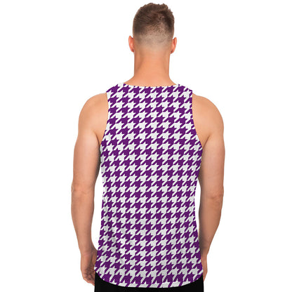 Purple And White Houndstooth Print Men's Tank Top