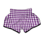 Purple And White Houndstooth Print Muay Thai Boxing Shorts