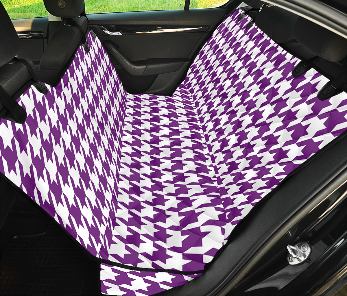 Purple And White Houndstooth Print Pet Car Back Seat Cover
