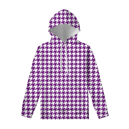 Purple And White Houndstooth Print Pullover Hoodie