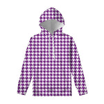 Purple And White Houndstooth Print Pullover Hoodie