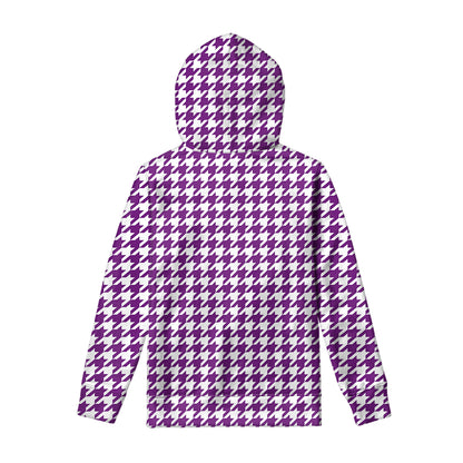 Purple And White Houndstooth Print Pullover Hoodie