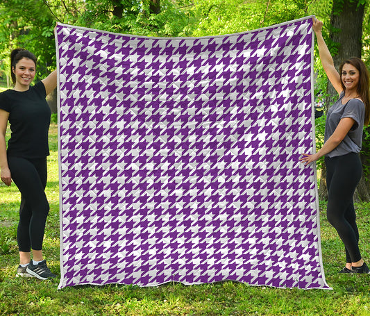 Purple And White Houndstooth Print Quilt