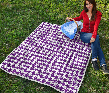 Purple And White Houndstooth Print Quilt
