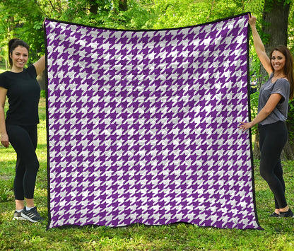 Purple And White Houndstooth Print Quilt