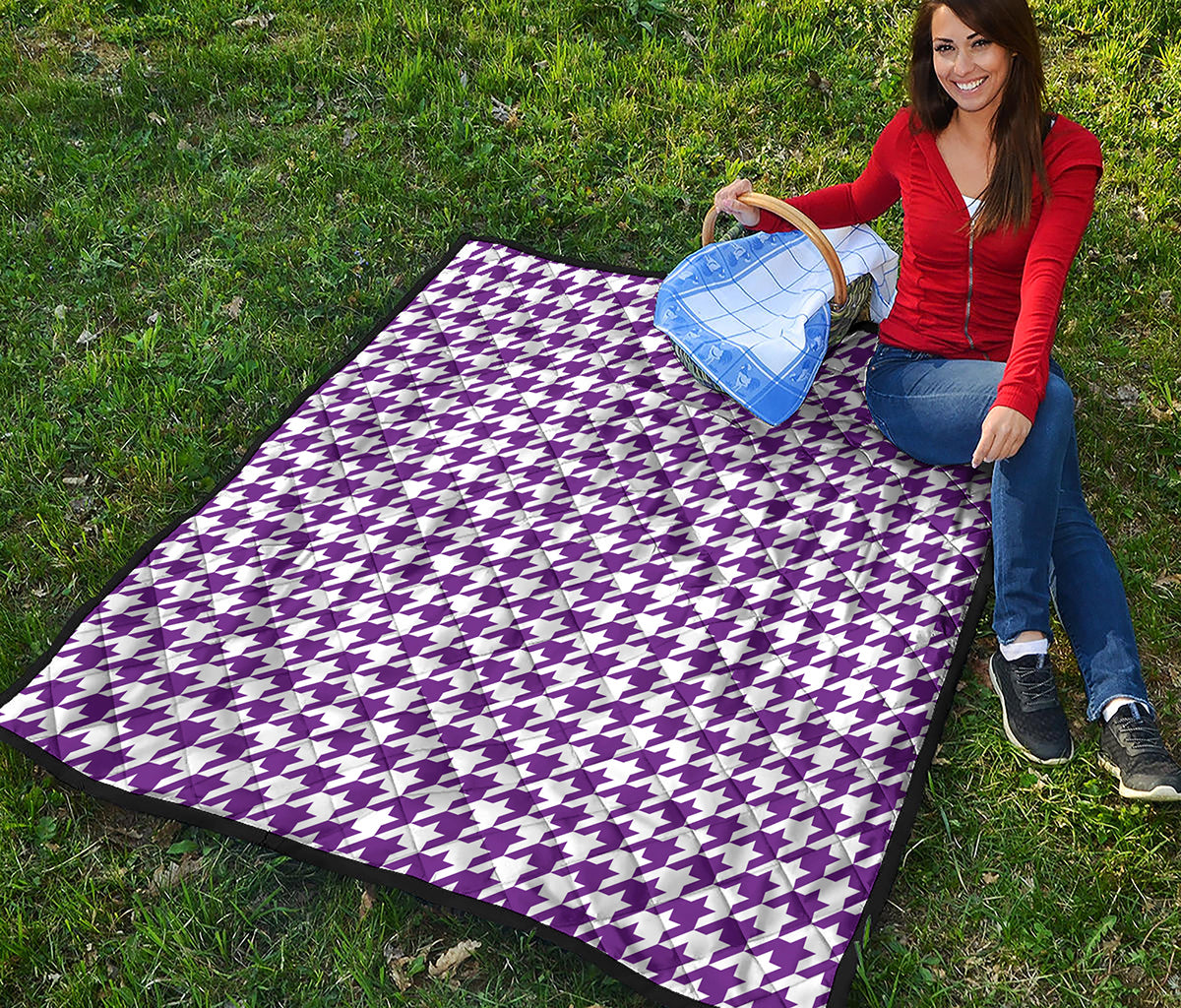 Purple And White Houndstooth Print Quilt