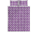 Purple And White Houndstooth Print Quilt Bed Set