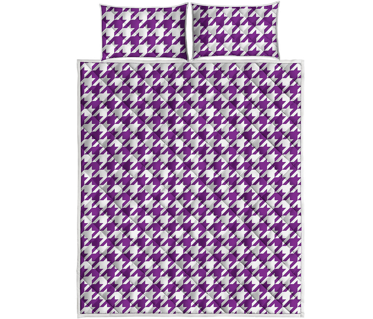 Purple And White Houndstooth Print Quilt Bed Set