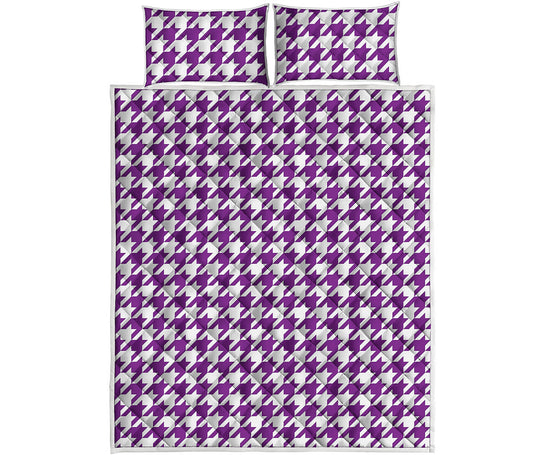 Purple And White Houndstooth Print Quilt Bed Set