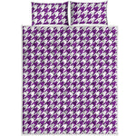 Purple And White Houndstooth Print Quilt Bed Set