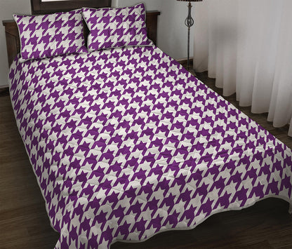 Purple And White Houndstooth Print Quilt Bed Set