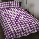 Purple And White Houndstooth Print Quilt Bed Set
