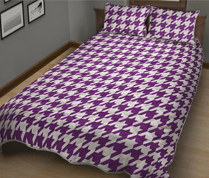 Purple And White Houndstooth Print Quilt Bed Set