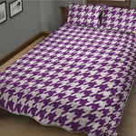 Purple And White Houndstooth Print Quilt Bed Set