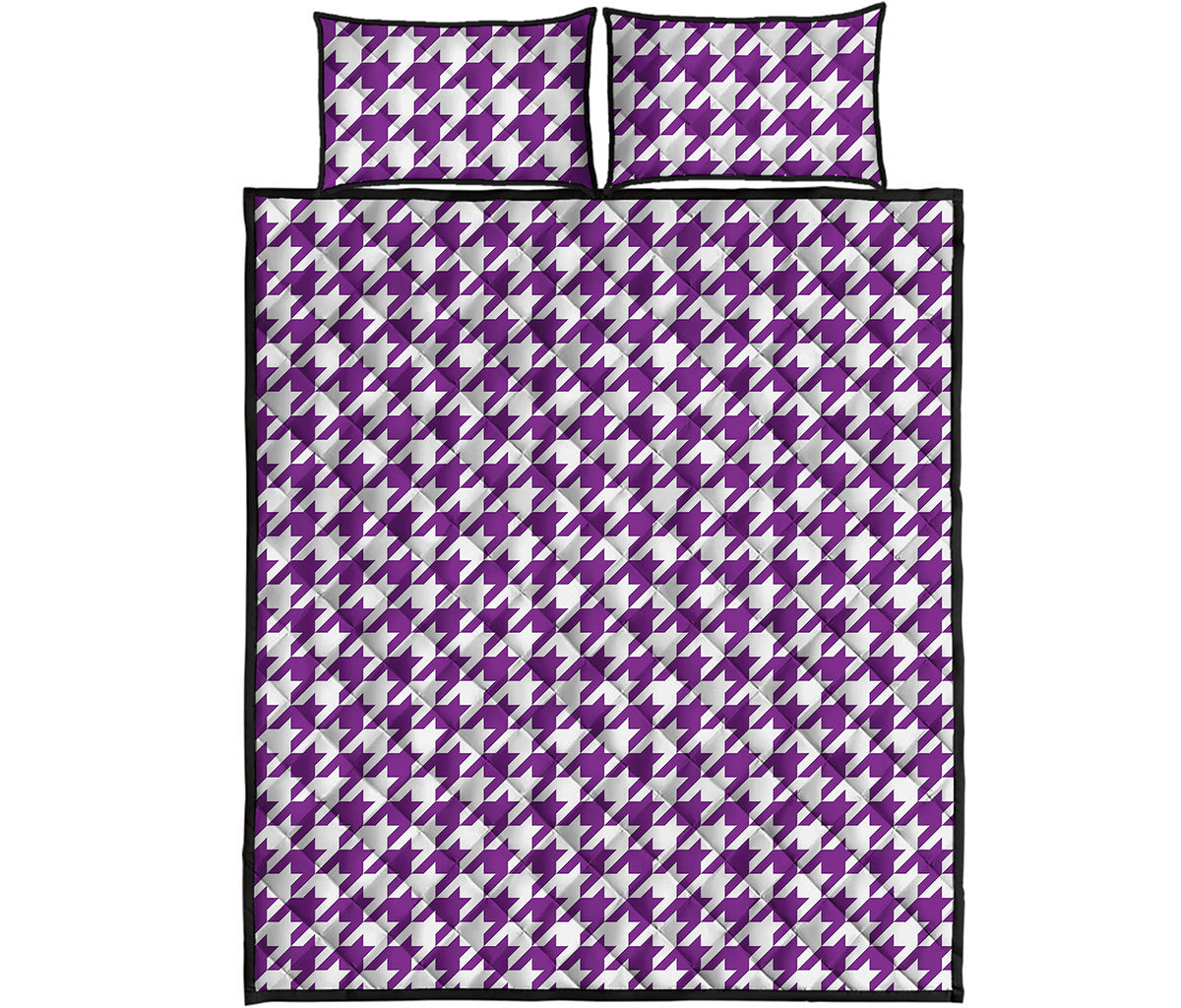 Purple And White Houndstooth Print Quilt Bed Set