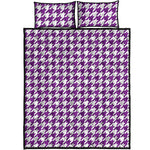 Purple And White Houndstooth Print Quilt Bed Set
