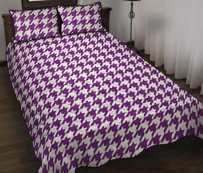 Purple And White Houndstooth Print Quilt Bed Set