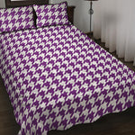 Purple And White Houndstooth Print Quilt Bed Set