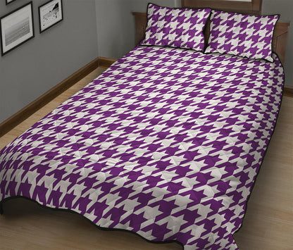 Purple And White Houndstooth Print Quilt Bed Set