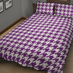 Purple And White Houndstooth Print Quilt Bed Set