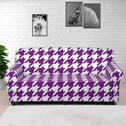 Purple And White Houndstooth Print Sofa Cover