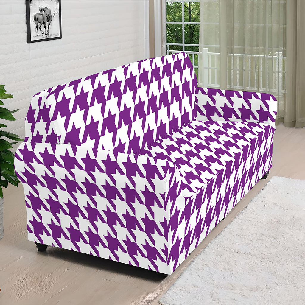 Purple And White Houndstooth Print Sofa Cover