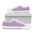 Purple And White Houndstooth Print White Low Top Sneakers
